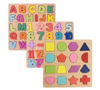 LLTCMYGS 3-In-1 Wooden Peg Puzzle Set, Alphabet, Numbers & Shape Matching Board