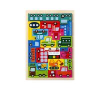 LLTCMYGS 4-In-1 Wooden Tetris Puzzle Set, Animal, Vehicle & People Pattern Block Puzzles,Model D