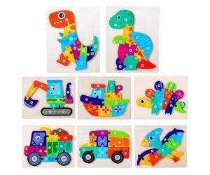 LLTCMYGS Montessori 3D Numbered Jigsaw Puzzles, 8PCS Dinosaur & Vehicle Wooden Puzzle Set