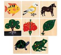 LLTCMYGS Montessori Animal And Plant Panel Puzzle, Knob Wooden Animal And Plant Panel Set (8 Pieces)