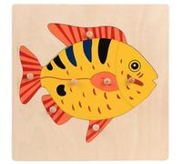 LLTCMYGS Montessori Animal Knob Panel Jigsaw Puzzle, Preschool Development Jigsaw Puzzle Toys for Kids,Fish