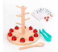 LLTCMYGS Montessori Apple Picking Tree Wooden Toy, Numbered Fruit Picking Game with Cards for Toddler