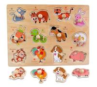 LLTCMYGS Montessori Chinese 12 Zodiac Animal Patterns Knob Puzzle, Early Cognitive Development Toy