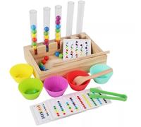 LLTCMYGS Montessori Color Sorting Bead Toy, Wooden Test Tube Tweezer Training Educational Game for Toddlers