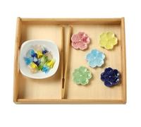 LLTCMYGS Montessori Color Sorting Toy, Fine Motor Skills Practical Life Activity with Flower Beads, Clamp, Trays & Bowls,wooden trays