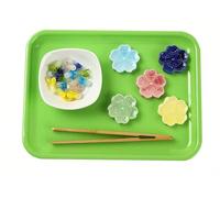 LLTCMYGS Montessori Color Sorting Toy, Fine Motor Skills Practical Life Activity with Flower Beads, Clamp, Trays & Bowls,plastic trays