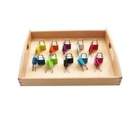 LLTCMYGS Montessori Locks And Keys Set, 10 Color Learning Padlocks with Matching Keys,wooden trays