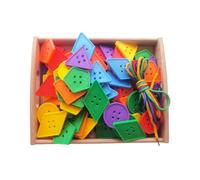 LLTCMYGS Montessori Plastic Button Lacing Blocks, Colorful Shape Sorting & Stringing Toy for Toddlers