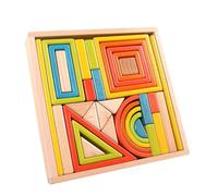 LLTCMYGS Montessori Rainbow Building Blocks, Wooden Geometric Construction Set for Toddlers