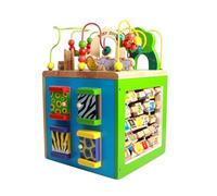 LLTCMYGS Montessori Wooden Activity Cube, 4-Sided Bead Maze & Animal Matching Blocks