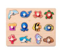 LLTCMYGS Montessori Wooden Animal, Fruit, Vegetable Jigsaw Puzzle Board Toy, Fine Motor Skill Learning Puzzles Toys,ocean