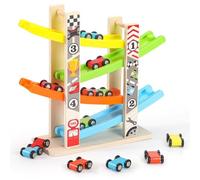 LLTCMYGS Montessori Wooden Car Track Toy, Ramp Racer Set Toy Car Ramp, Mini Racing Car