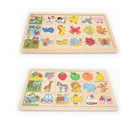 LLTCMYGS Montessori Wooden Cognitive Puzzle for Kids, Animal Vehicle Fruit Matching Board with Knowledge Cards