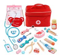 LLTCMYGS Montessori Wooden Doctor Play Set, Pretend Play Medical Kit with Stethoscope & Dentist Tools,Model B