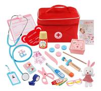 LLTCMYGS Montessori Wooden Doctor Play Set, Pretend Play Medical Kit with Stethoscope & Dentist Tools,Model A