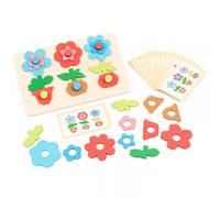 LLTCMYGS Montessori Wooden Flower Building Puzzle Toy, STEM Fine Motor Skill Builder for Toddlers