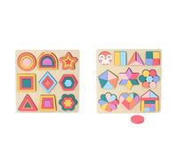 LLTCMYGS Montessori Wooden Geometric Shape Puzzle Board, Educational Shape Sorter & Pattern Matching Toy,2 piece set
