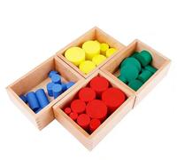 LLTCMYGS Montessori Wooden Knobless Color Cylinder Blocks, Size & Color Recognition & Fine Motor Development