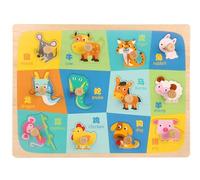 LLTCMYGS Montessori Wooden Peg Puzzle, Zoo Animal Shape Matching Board with Large Knobs,Model A