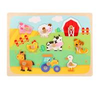 LLTCMYGS Montessori Wooden Peg Puzzle, Zoo Animal Shape Matching Board with Large Knobs,Model F