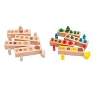 LLTCMYGS Montessori Wooden Sensory Cylindrical Socket Toy Set, Wooden Cylinders Ladder Blocks
