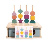 LLTCMYGS Montessori Wooden Shape Sorter & Stacking Toy, 4-In-1 Educational Learning Box with Activity Cards