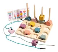 LLTCMYGS Montessori Wooden Shape Stacking & Matching Board, 3-In-1 Color Recognition, Lacing & Peg Board Toy