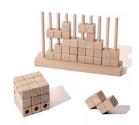 LLTCMYGS Montessori Wooden Stacking Cube Toy, Pegboard Building Blocks for Kids, Educational Construction Play,Model B