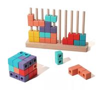 LLTCMYGS Montessori Wooden Stacking Cube Toy, Pegboard Building Blocks for Kids, Educational Construction Play,Model A