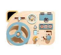 LLTCMYGS Montessori Wooden Steering Wheel Busy Board, Pretend Play Driving Toy with Interactive Locks, Gears & Buttons