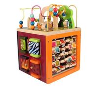 LLTCMYGS Wooden Activity Cube, 4-Sided Montessori Bead Maze Toy with Animal Matching Blocks