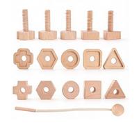 LLTCMYGS Wooden Montessori Screw & Shape Lacing Toy, 2-In-1 Fine Motor Skills Toy, Nut & Bolt Sorting Set
