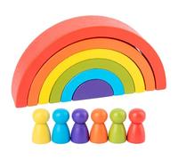 LLTCMYGS Wooden Rainbow Arch Blocks with Peg Dolls Set, Montessori Semi-Circular Stacking Toy