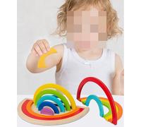 LLTCMYGS Wooden Rainbow Puzzle Set, Montessori Shape & Color Sorting Toys, Geometric Puzzle Boards for Early Learning,One set