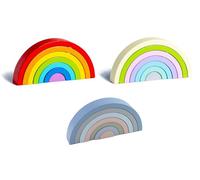 LLTCMYGS Wooden Rainbow Stacking Blocks, Montessori Semi-Circular Building Blocks, Open-Ended Educational Puzzle Toy,Three piece Set