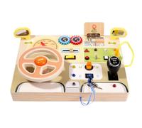 LLTCMYGS Wooden Steering Wheel Busy Board, Montessori Car Driving Sensory Toy