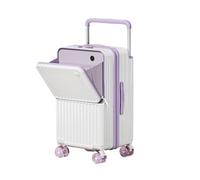 lluoqian Lightweight Front-Open PC Luggage: Large Capacity Boarding Password Suitcase with Wide Handle & Multi-Function(White with Purple,28 inches)