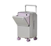lluoqian Lightweight Front-Open PC Luggage: Large Capacity Boarding Password Suitcase with Wide Handle & Multi-Function(Silver Grey,28 inches)