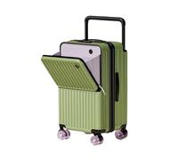lluoqian Lightweight Front-Open PC Luggage: Large Capacity Boarding Password Suitcase with Wide Handle & Multi-Function(Green,24 inches)