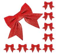 LLUOXI 8 Pack Red Glitter Christmas Bows - 5 x 7 Inch Wide Festive Gift Wrapping Bows, Elegant Xmas Tree & Wreath Decorations for Garland, Crafting Supplies and Holiday Party Decor