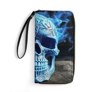LLUTSNTH 3D Print Blue Skull Womens Wallet Leather Money Clip Coin Purse Clutch Wristlet Travel Long Wallets