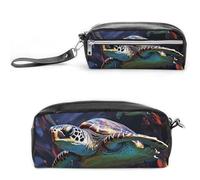 LLUTSNTH A Colorful Tropical Sea Turtle Pencil Case - Large Capacity Pen Pouch Aesthetic Makeup Bag with Zipper Leather Pencil Bag for Stationery, Art Supplies, Travel Essentials