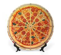 LLUTSNTH A Full Pizza Ceramic Decorative Plate Boho Bone China Decorative Plate with Display Stand Wall Hanging Ornament Plates for Kitchen Dining Room Wine Cabinet Home Décor 6inch
