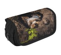 LLUTSNTH A Little Yorkshire Terrier 2 Compartments Pencil Case Makeup Bag | Large Capacity Polyester Pencil Pouch with Handle | Toiletry & Cosmetic Bag Organizer for Travel Office