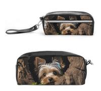 LLUTSNTH A Little Yorkshire Terrier Pencil Case - Large Capacity Pen Pouch Aesthetic Makeup Bag with Zipper Leather Pencil Bag for Stationery, Art Supplies, Travel Essentials