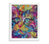 LLUTSNTH A Psychedelic Cat Diamond Painting Kits for Adults 5D DIY Drill Diamond Art Kits Arts and Crafts for Beginners Sparkling Home Wall Decor Painting for Living Room Bedroom White Wood 40 * 50cm