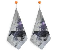 LLUTSNTH Absorbent Hand Towels Super Soft Face Towel Crow on The Ground Bath Towels Set of 2PCS Gym Towel with Hanging Loop Decorative Kitchen Hand Toweles for Yoga Camping Hotel Spa Travel