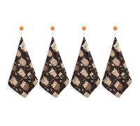 LLUTSNTH Absorbent Hand Towels Super Soft Face Towel Cute Brown Cartoon Owls Bath Towels Set of 4PCS Gym Towel with Hanging Loop Decorative Kitchen Hand Toweles for Yoga Camping Hotel Spa Travel