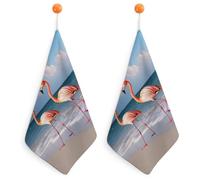 LLUTSNTH Absorbent Hand Towels Super Soft Face Towel Flamingo On The Beach Bath Towels Set of 2PCS Gym Towel with Hanging Loop Decorative Kitchen Hand Toweles for Yoga Camping Hotel Spa Travel