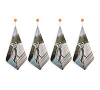LLUTSNTH Absorbent Hand Towels Super Soft Face Towel Pelican On Wood Bridge Bath Towels Set of 4PCS Gym Towel with Hanging Loop Decorative Kitchen Hand Toweles for Yoga Camping Hotel Spa Travel